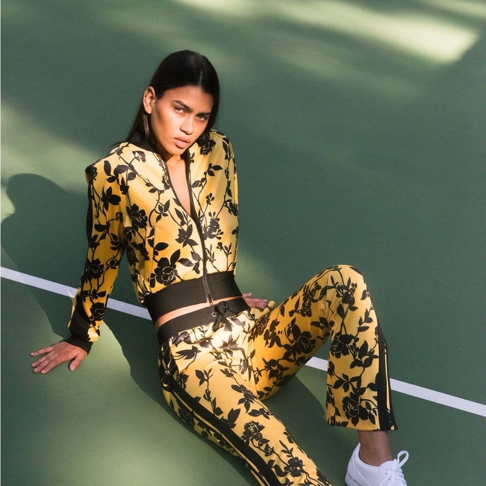 Pam & Gela Cropped Track Jacket in Floral Yellow